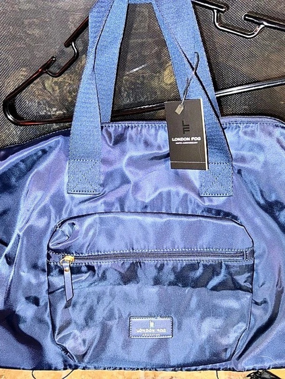 London Fog Style Travel Duffel in Blue & Black